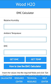 Woodh2o app EMC calculator